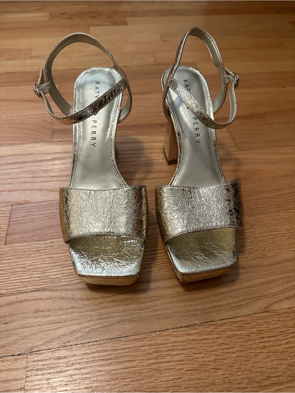 Katy Perry Collections Metallic Gold Block Heel Sandals